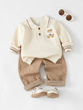 Ensemble polo beige brodé ourson pour bébé garçon