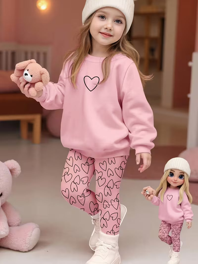 Ensemble sweat rose cœur et legging pour fille