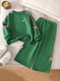 Ensemble sweat vert et pantalon large à nœuds pour fille