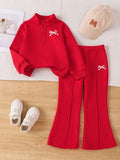Ensemble sweat zippé rouge et pantalon évasé pour fille