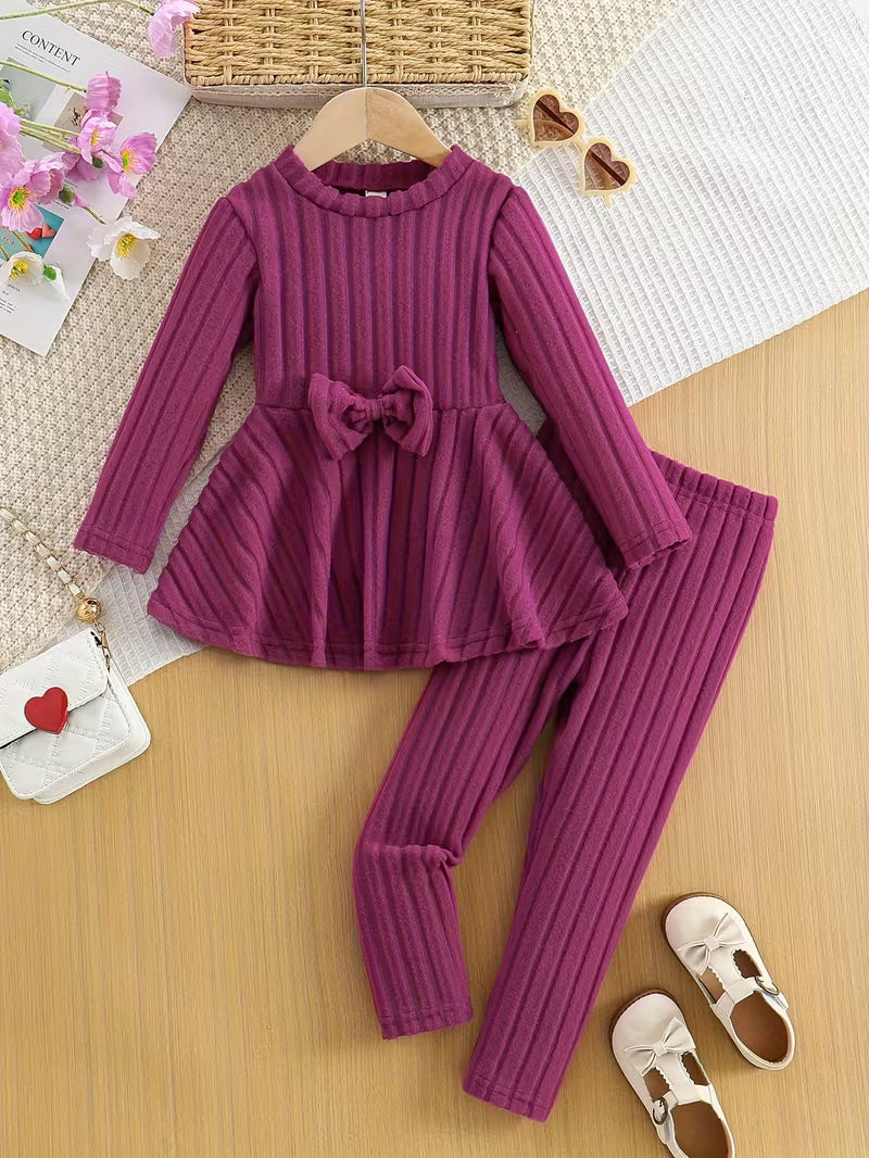 Ensemble tunique et legging prune à nœud pour fille