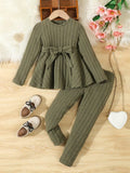 Ensemble tunique et pantalon kaki à nœud pour fille