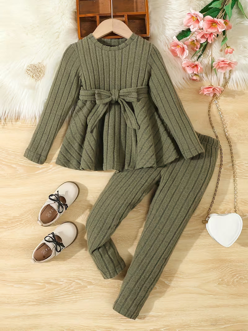 Ensemble tunique et pantalon kaki à nœud pour fille